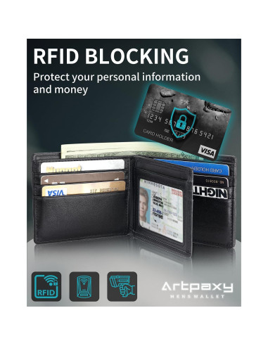Billetera de cuero bifold para hombres con soporte AirTag y bloqueo RFID