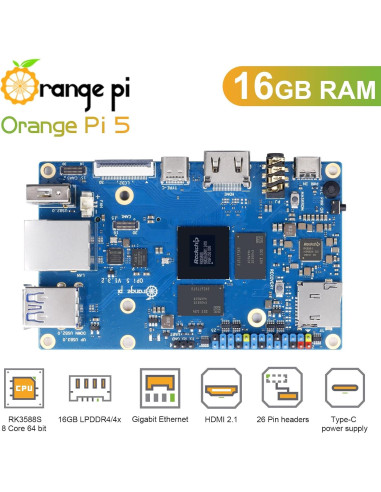 Mini PC Orange Pi 5 16GB Rockchip RK3588S 8 Núcleos 8K