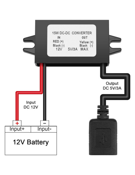 Convertidor Buck YELUFT 12V a 5V USB 3A Regulador DC Convertidor Buck YELUFT 12V a 5V USB 3A Regulador DC
