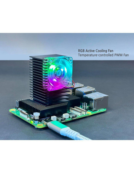 Enfriador Doble Modo ElectroCookie para Raspberry Pi 5 con LED RGB Enfriador Doble Modo ElectroCookie para Raspberry Pi 5 con LED RGB
