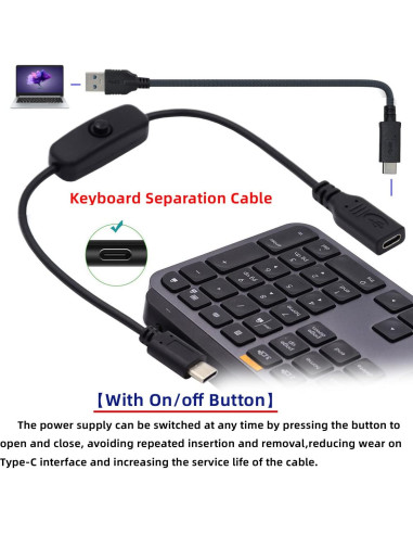 Cable USB-C Macho a Hembra con Interruptor xiwai 4A 10cm