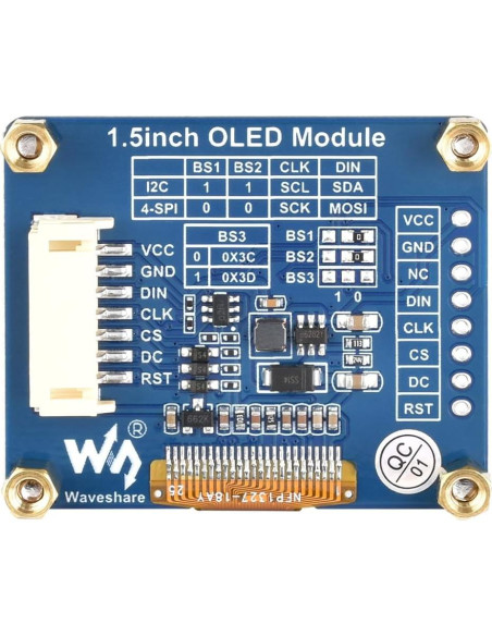 Módulo de Pantalla OLED Waveshare 1.5" 128x128 SPI/I2C Módulo de Pantalla OLED Waveshare 1.5" 128x128 SPI/I2C