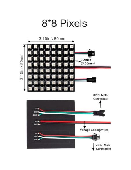 Módulo Matriz LED WS2812B 8x8 Píxeles RGB Controlable Módulo Matriz LED WS2812B 8x8 Píxeles RGB Controlable