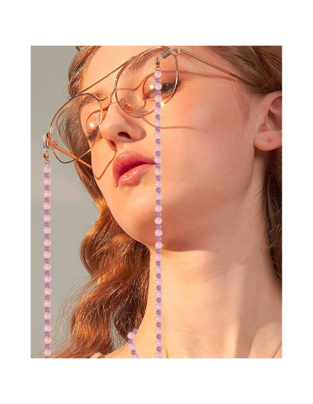 Cadena de Gafas de Moda con Cuentas - Cristal Rosa-Púrpura