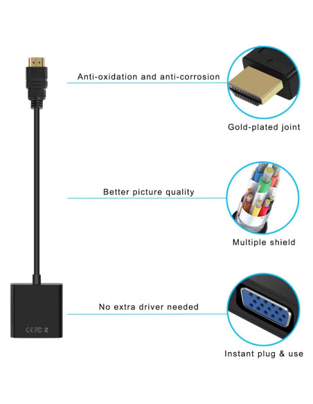 Adaptador HDMI a VGA QINGLER 1080P Macho a Hembra - Negro Adaptador HDMI a VGA QINGLER 1080P Macho a Hembra - Negro