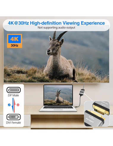 Adaptador DisplayPort 4K a DVI Purcopper - DP Macho a DVI Hembra
