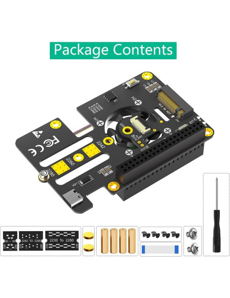 Adaptador M.2 NVMe a PCIe Mustpoint con Ventilador para Raspberry Pi 5 Adaptador M.2 NVMe a PCIe Mustpoint con Ventilador para Raspberry Pi 5