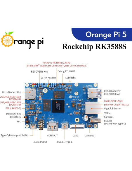 Computadora de Placa Única Orange Pi 5 8GB Rockchip RK3588S Computadora de Placa Única Orange Pi 5 8GB Rockchip RK3588S