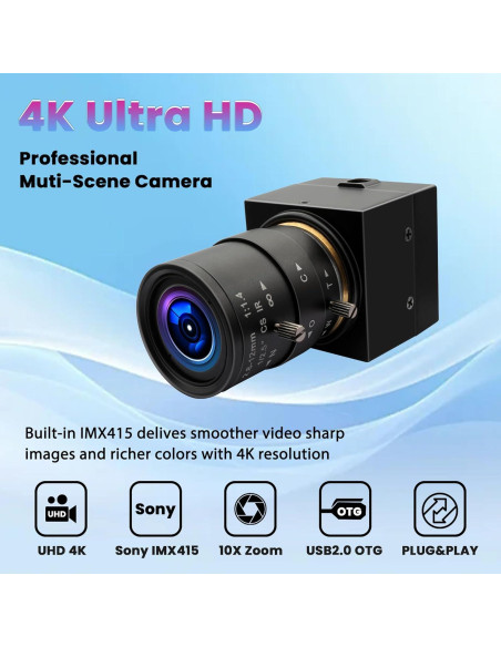 Cámara Web USB 4K ALPCAM Varifocal 2.8-12mm Plug and Play Cámara Web USB 4K ALPCAM Varifocal 2.8-12mm Plug and Play