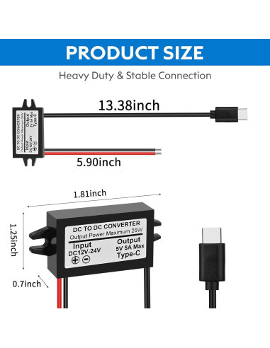 Convertidor Buck 12V/24V a 5V USB-C 5A 25W YIPIN HEXHA