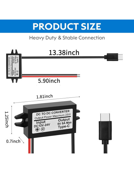 Convertidor Buck 12V/24V a 5V USB-C 5A 25W YIPIN HEXHA Convertidor Buck 12V/24V a 5V USB-C 5A 25W YIPIN HEXHA