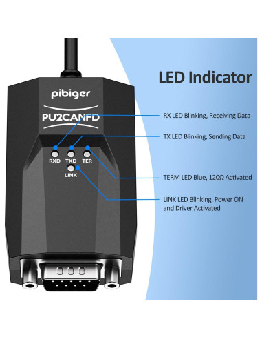 Adaptador USB a CANFD Pibiger PU2CANFD-C 12Mbps Doble Canal