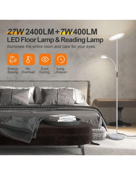 Lámpara de Pie LED OUTON 27W/2400LM y 7W/400LM Regulable Lámpara de Pie LED OUTON 27W/2400LM y 7W/400LM Regulable