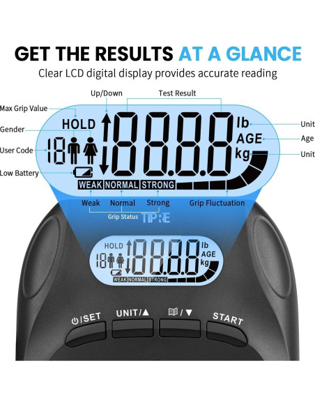 Tester de Fuerza de Agarre Digital TIPRE 180kg Ajustable Tester de Fuerza de Agarre Digital TIPRE 180kg Ajustable