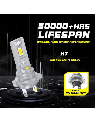 Bombillas de Niebla LED H7 Sidaqi 3000K Amarillo 12V 12000LM