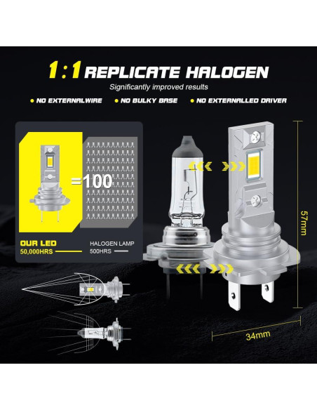 Bombillas de Niebla LED H7 Sidaqi 3000K Amarillo 12V 12000LM Bombillas de Niebla LED H7 Sidaqi 3000K Amarillo 12V 12000LM