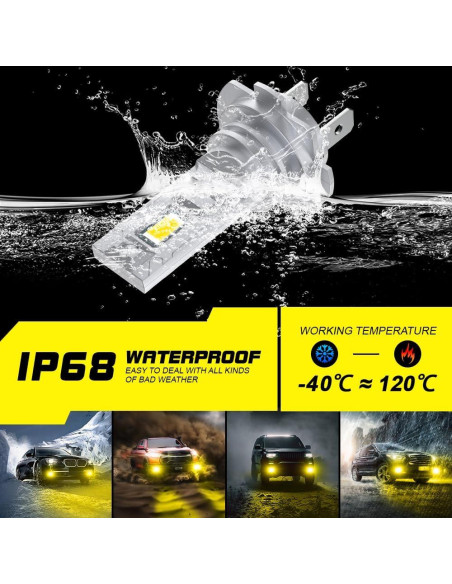 Bombillas de Niebla LED H7 Sidaqi 3000K Amarillo 12V 12000LM Bombillas de Niebla LED H7 Sidaqi 3000K Amarillo 12V 12000LM