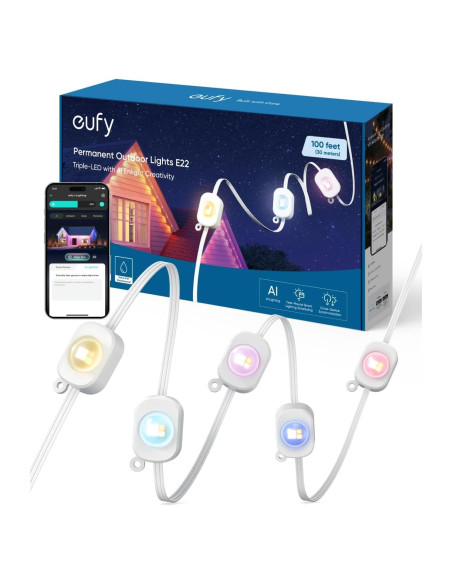 Luces Exteriores eufy E22 30.48m 60 LEDs RGBWW IP67 Luces Exteriores eufy E22 30.48m 60 LEDs RGBWW IP67