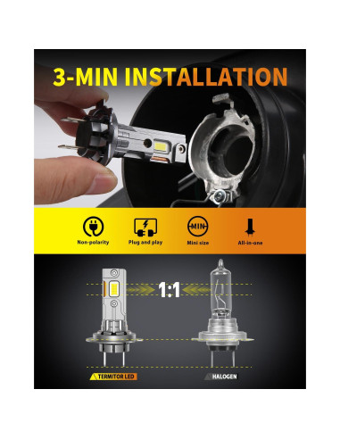 Bombillas LED H7 Termitor 30000LM 6500K 1:1 Vida 60000h