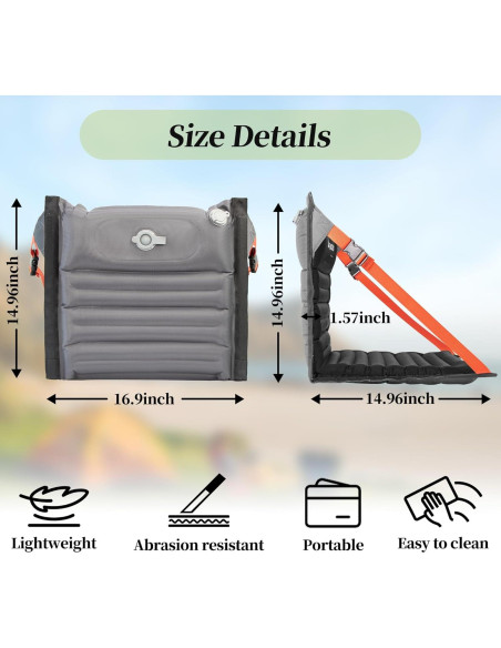 Cojín Inflable YEEKORO para Asiento Plegable con Soporte Espalda Cojín Inflable YEEKORO para Asiento Plegable con Soporte Espalda