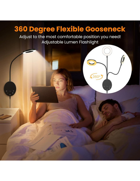 Luz de Lectura LED Montada en Pared NoeiiT, 5 Niveles y USB Luz de Lectura LED Montada en Pared NoeiiT, 5 Niveles y USB