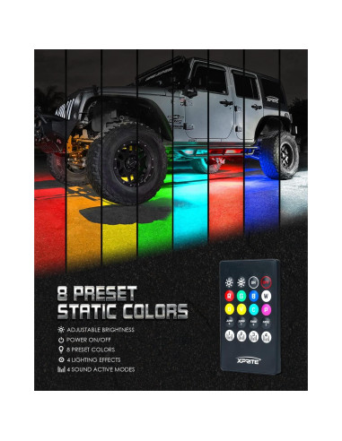 Kit de Luces LED RGB Xprite 4 Pcs para Automóviles 252 LEDs