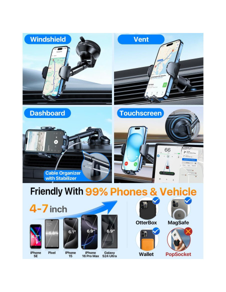 Soporte para Teléfono de Auto YRU con Ventosa Mejorada Negro Soporte para Teléfono de Auto YRU con Ventosa Mejorada Negro