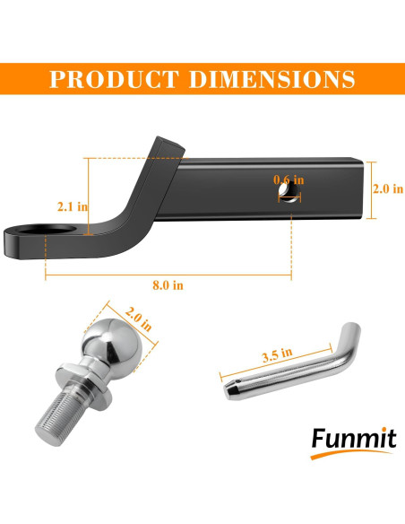 Soporte de Enganche de Remolque Funmit 5.08 cm 2721.55 kg Soporte de Enganche de Remolque Funmit 5.08 cm 2721.55 kg