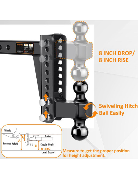Enganche de Remolque Ajustable Koerdo 2.5" 22000 lbs Enganche de Remolque Ajustable Koerdo 2.5" 22000 lbs