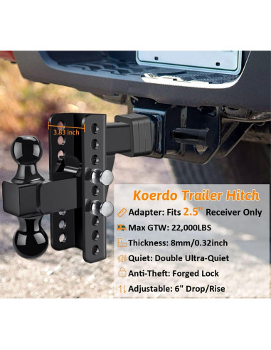 Enganche de Remolque Ajustable Koerdo 2.5" 6" Caída 22000 lbs