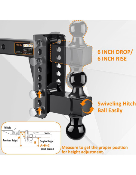Enganche de Remolque Ajustable Koerdo 2.5" 6" Caída 22000 lbs Enganche de Remolque Ajustable Koerdo 2.5" 6" Caída 22000 lbs