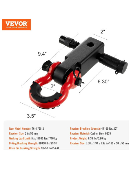 Receptor de Enganche VEVOR con Grillete 66000 lbs (29937.5 kg) Receptor de Enganche VEVOR con Grillete 66000 lbs (29937.5 kg)