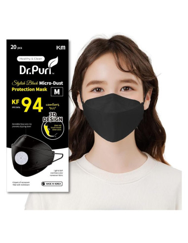 Paquete de 20 Máscaras Faciales KF94 Premium Negra Mediana