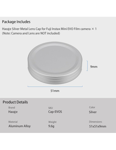Tapa de Lente de Metal Haoge para Fujifilm Instax Mini EVO Plata