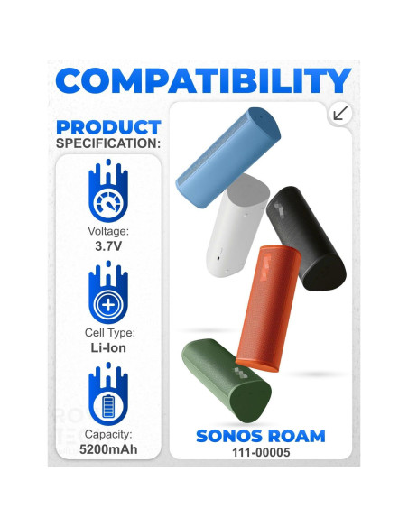 Batería de Reemplazo Rome Tech para Sonos Roam 3.7V 5200mAh Batería de Reemplazo Rome Tech para Sonos Roam 3.7V 5200mAh