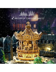 Rompecabezas 3D ROKR Carrusel Musical de Madera 5 Caballos 2