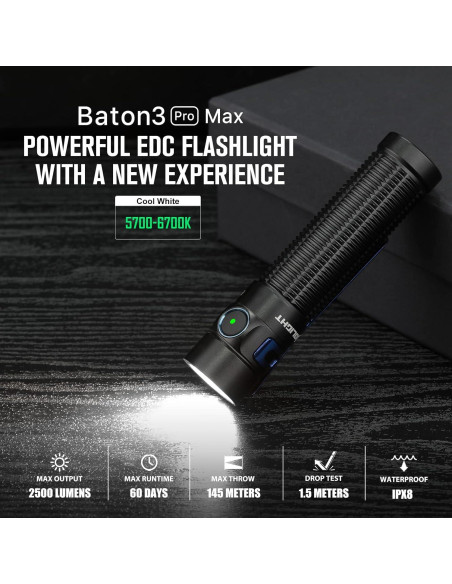 Linterna EDC OLIGHT Baton3 Pro Max 2500 Lúmenes Recargable Linterna EDC OLIGHT Baton3 Pro Max 2500 Lúmenes Recargable
