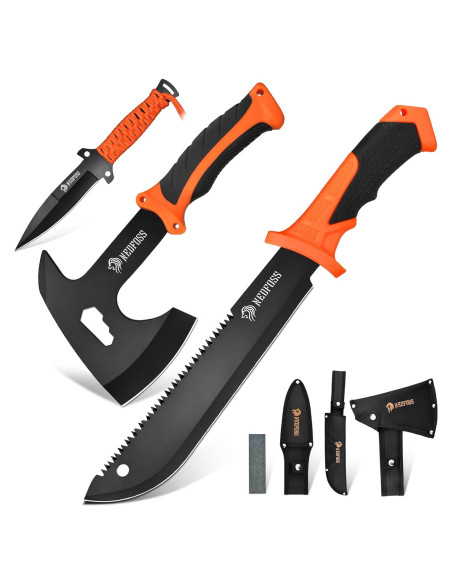 Juego de Supervivencia NedFoss: Machete 38cm, Hacha 25cm, Cuchillo 25cm Juego de Supervivencia NedFoss: Machete 38cm, Hacha 25cm, Cuchillo 25cm