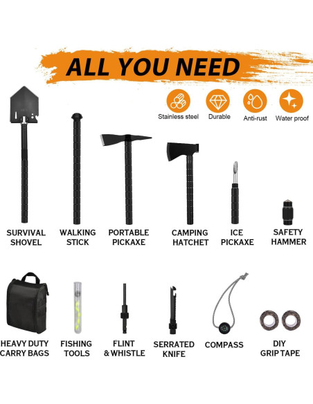 Kit de Supervivencia Off-Road Iunio 19 en 1 con Pala y Hacha Kit de Supervivencia Off-Road Iunio 19 en 1 con Pala y Hacha