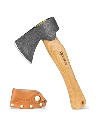 Hacha NedFoss 27.4 cm de Acero Inoxidable con Funda de Cuero