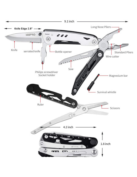 Cuchillo de bolsillo multitool SIUPRO 22 en 1 acero inoxidable Cuchillo de bolsillo multitool SIUPRO 22 en 1 acero inoxidable