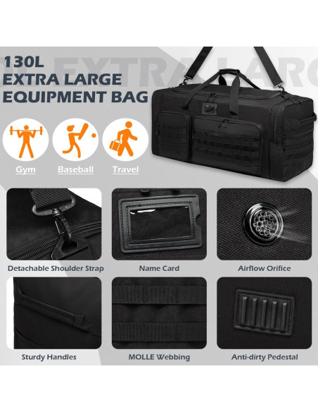 Bolsa de viaje táctica militar SunForMorning 135L negra Bolsa de viaje táctica militar SunForMorning 135L negra