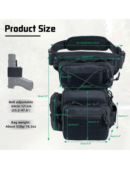 Bolsa táctica de pierna ROGJUK negra, mochila multipropósito Bolsa táctica de pierna ROGJUK negra, mochila multipropósito