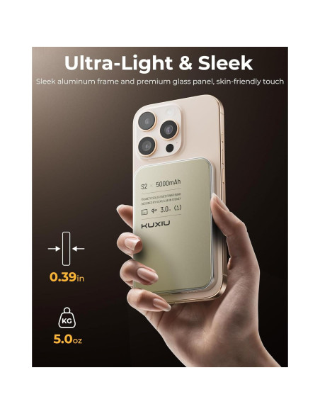 Cargador Portátil KUXIU S2 5000mAh Magnético Qi2 15W Titanio Cargador Portátil KUXIU S2 5000mAh Magnético Qi2 15W Titanio