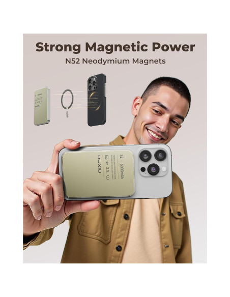 Cargador Portátil KUXIU S2 5000mAh Magnético Qi2 15W Titanio Cargador Portátil KUXIU S2 5000mAh Magnético Qi2 15W Titanio