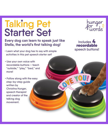 Conjunto de Botones Hablantes Hunger4Words - 4 Botones Grabables para Perros