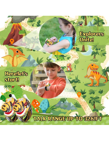 Walkie Talkies Dinosaurio FYGURSO Amarillo 1000m 2 Paquete