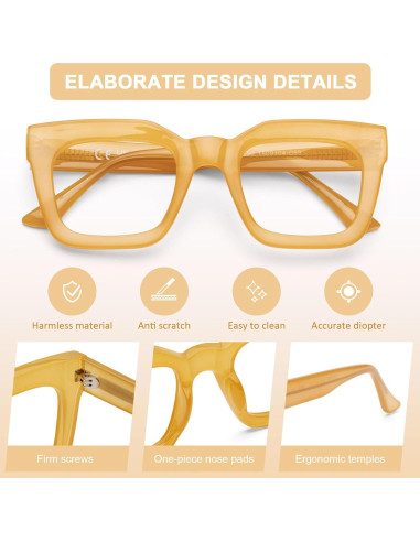 Gafas de lectura AQWANO amarillas 2.0 para mujeres UV400