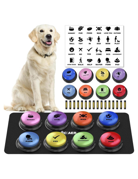 Set de 8 Botones Hablantes para Perros DCIAER con Alfombrilla Set de 8 Botones Hablantes para Perros DCIAER con Alfombrilla