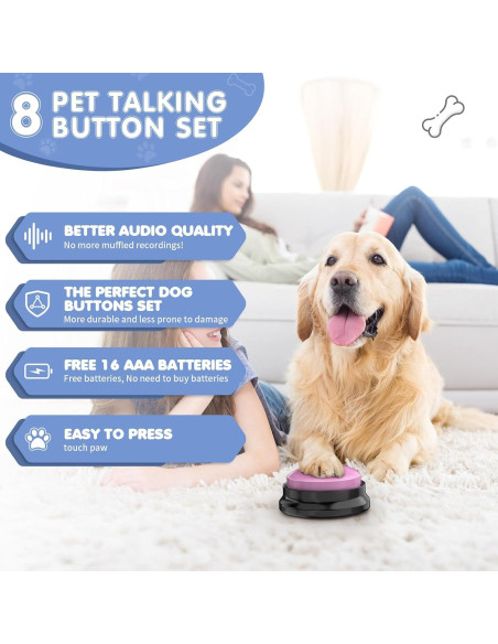 Set de 8 Botones Hablantes para Perros DCIAER con Alfombrilla Set de 8 Botones Hablantes para Perros DCIAER con Alfombrilla
